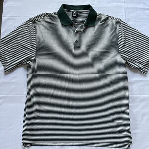 Footjoy FJ Polo Shirt Mens Large White Green Candy Stripe Short Sleeve Athletic